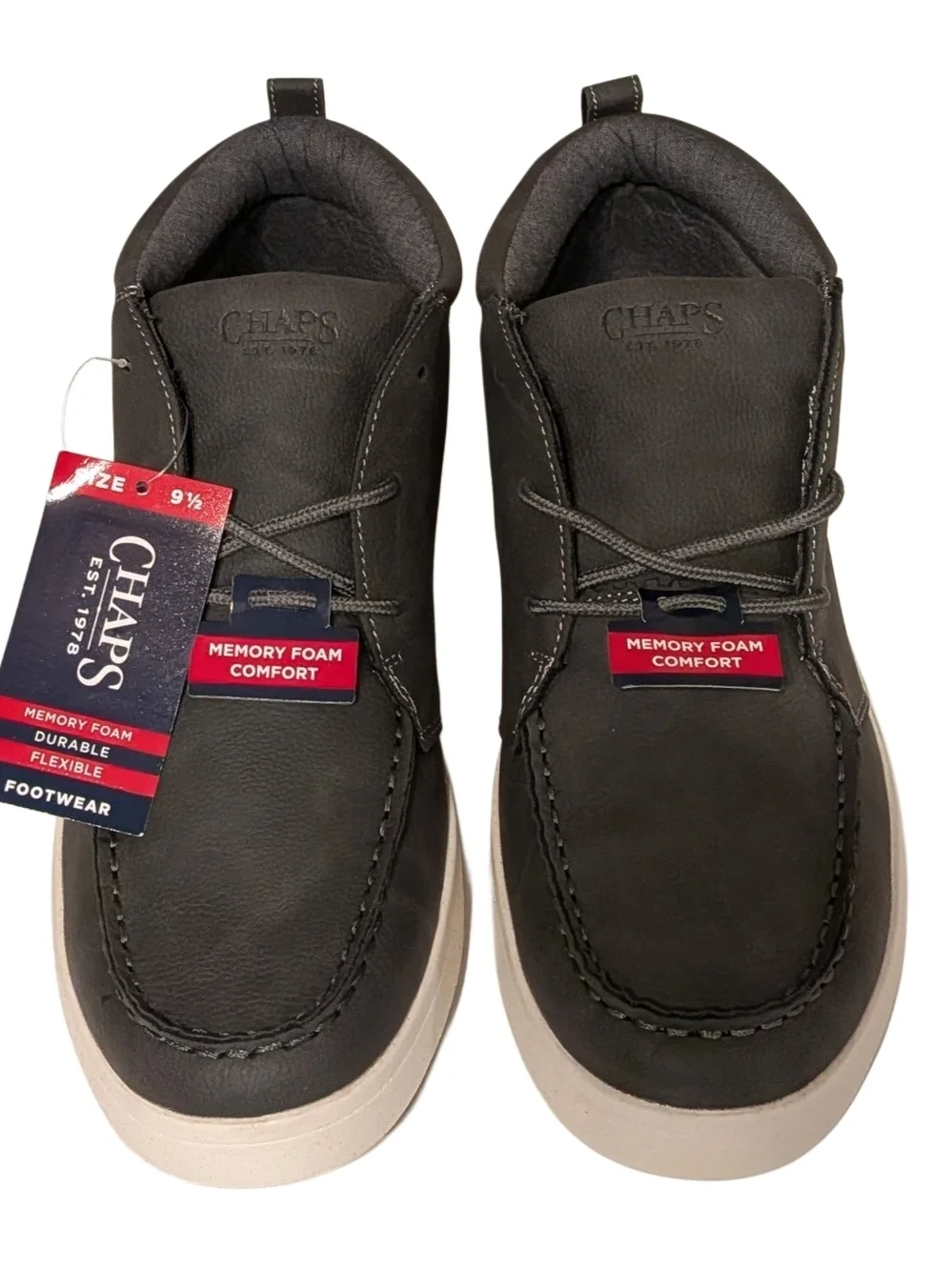 Chaps Paul Moc Toe Chukka Boots Gray Men Size 9.5 Memory Foam New Box